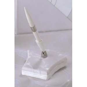 White Satin Pen Set with Leaf Accents
