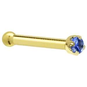   Yellow Gold 1.5mm Genuine Blue Sapphire Nose Bone   18 Gauge Jewelry