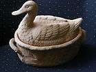 DUCK shape Covered CASSEROLE Stoneware POTTERY Bowl with LID Clay 