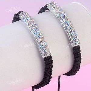   Crystal Curved Turb Disco Beads Hip Hop Macrame Bracelet Woven Knit