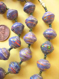 African Trade Beads  Newspaper Bead Necklace  