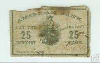 1862 25c MAINE American Bank Rare Scrip Hallowell ME  