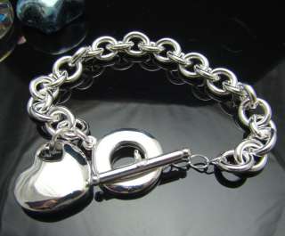 FREE SHIPPING SILVER PLATED HEART TAG T O CLASP BRACELET H004  