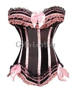 Pink Lace Satin Boned Bow CORSET Bustier S 6XL  