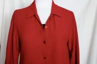 Eileen Fisher Red Waffle Knit Viscose Button Front Blouse Top Small 