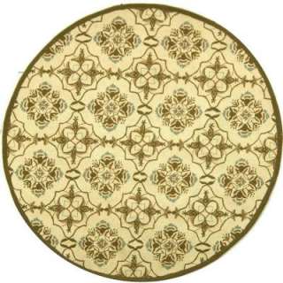   Ivory and Green 3 Ft. Round Area Rug HK376A 3R 