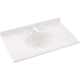 Ellipse 37 In. Solid Surface Vanity Top in White With White Basin 