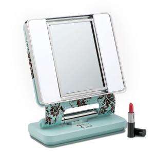 OttLite 13 in. Turquoise Blue And Brown Square Makeup Mirror With Dual 