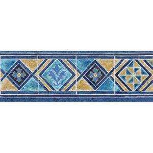The Wallpaper Company 6.8 in X 15 Ft Blue And Tan Moroccan Tile Border 