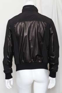 BOTTEGA VENETA Mens Black Leather & Nylon Bomber Jacket Coat Hoodie 50 