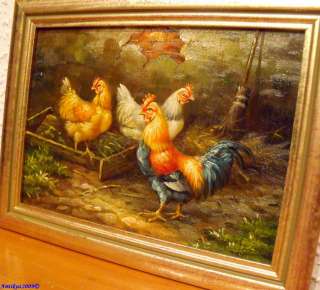 Excellent gemaltes Genre Gemälde, Hahn und Hennen entspannen sich im 