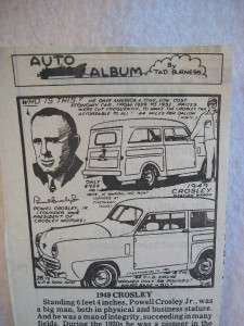1949 Crosley Auto Album Newspaper Article  