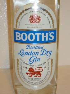 BOOTHS LONDON DRY GIN 90 PROOF VINTAGE BOTTLE TAX SEAL DISCONTINUED 