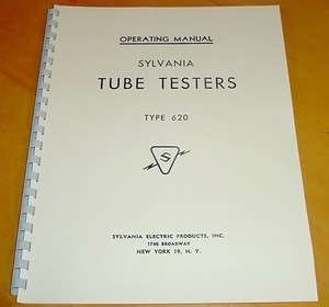 SETUP DATA + MANUAL Sylvania 620 Tube Tester Checker  