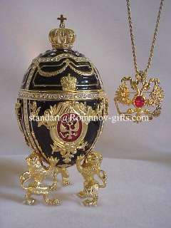 Russian Tsar Nicolas II Music Egg & Ruby double Eagle Pendnat Necklace 