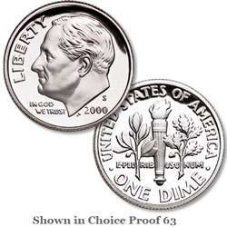 2000 S 90% SILVER ROOSEVELT PROOF 10 CENT DIME COIN  