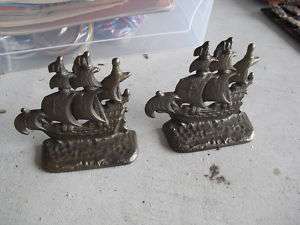 Antique 1928 Cast Iron Pirate Galleon Ship Bookends  