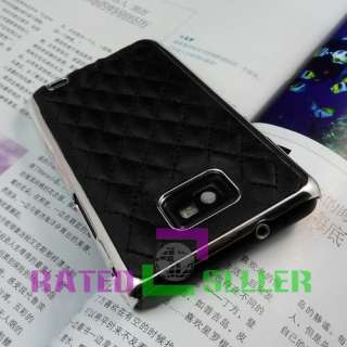 Luxury Black Designer Leather Chrome Hard Case Cover Samsung Galaxy S2 