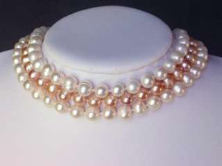 necklace Choker 3 Strands FW White Champagne Pearls 9mm  