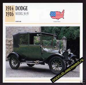 1914 1915 1916 DODGE BROTHERS MODEL 30 35 Car SPEC CARD  