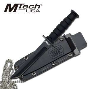 Black MTech Tanto Blade Kabai Rescue Neck Knife w/ Chained Sheath 