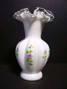 Fenton Lilac Melon Vase Hand Painted Hand Blown, Signed  