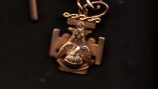  antique enamel freemason 32 double eagle medal masonic watch fob/chain