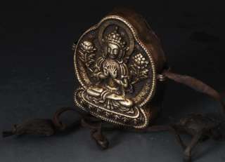 Relief Kwan Yin Leather Strap Ghau Box Altar Buddhist  