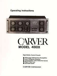 CARVER 4000t PREAMPLIFIER OPERATING INSTRUCTIONS MANUAL 35 Pages 