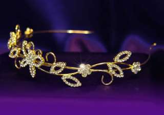 Bridal Butterfly Clear Crystal Gold Plated Tiara T1114  