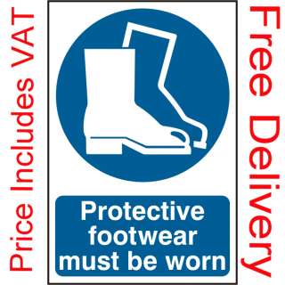 Protective Footwear Must Be Worn Self Adhesive PVC Sign Notice (200 x 