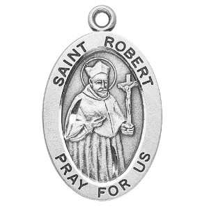 Sterling Silver Oval Medal Necklace Patron Saint St. Robert with 20 
