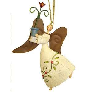  Country Folk Art Angel With Flower Pot Christmas Ornament 