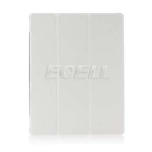   WHITE LEATHER HARD BACK CASE WITH SMART COVER & STAND FOR APPLE iPAD 3
