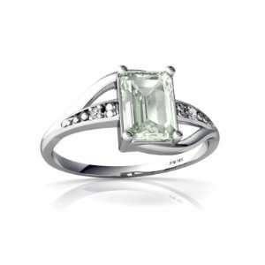   14K White Gold Emerald cut Genuine Green Amethyst Ring Size 4 Jewelry