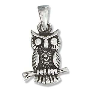  Sterling Silver Antiqued Owl on a Branch Pendant. Jewelry
