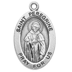 Sterling Silver Oval Medal Necklace Patron Saint St. Peregrine with 20 