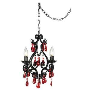 Red Glass on Black Swag Style 4 Light Chandelier