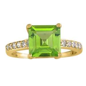   Yellow Gold Square Cut Peridot and Diamond Ring ( 1 1/3 cttw) Jewelry