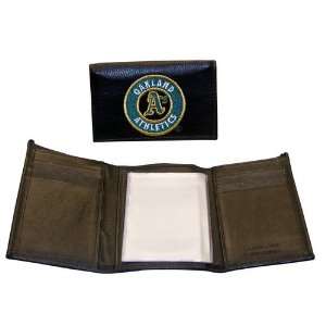   MLB Athletics Black Leather Tri Fold Wallet