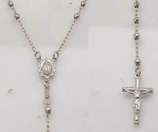 ROSARY NECKLACE CROSS VIRGIN MARY 14K White Gold 26  