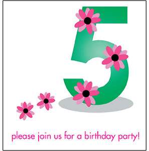   Childrens Birthday Party Invitations, 5 Years Old Girl   BPIF 18 Pink