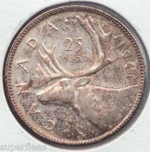 1941 Quarter ~ 80% Silver 25 cent Canadian Coin  