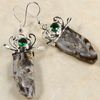 Black Agate Geode 925 silver earrings handmade  