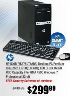 HP 500B (VS875UT#ABA) Desktop PC Pentium dual core E5700(3.00GHz) 1GB 