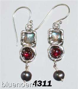 Roman glass earrings garnet pearls Israeli jewelry NEW  
