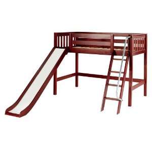 Maxtrix Bare Bone Twin Size Mid Loft LowLow Slat Bed with Angle Ladder 