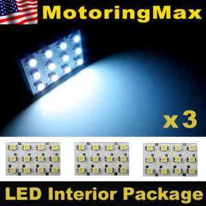 White 3 pcs LED Panel Lights Interior Map Dome Package  