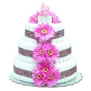  Baby Diaper Cake Hot Pink Daisies with Leopard (2 or 3 