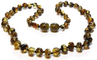 Genuine Baltic Amber Beads Baby Teething Necklace Genuine Rare Green 